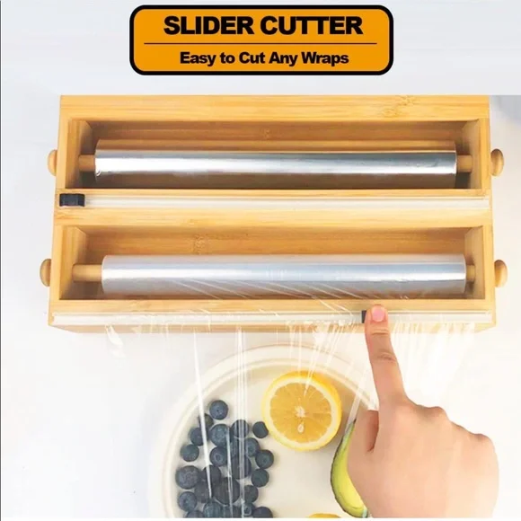 Bamboo Aluminum Foil Dispenser with Cutter-2 and 1 Kitchen Drawer Storage. - Picture 3 of 7
